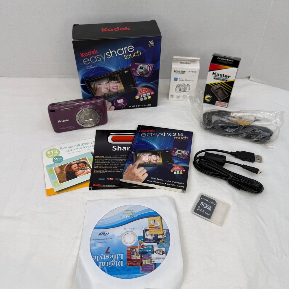 Kodak Easyshare Touch M577 Digital Camera Purple 14MP 5x Zoom Boxed Bundle